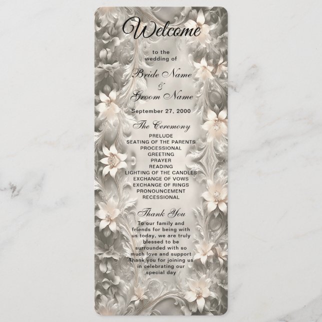 White Floral Wedding Program (Front)