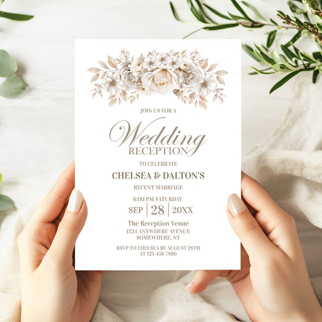 White Floral Wedding Reception Invitation (Creator Uploaded)