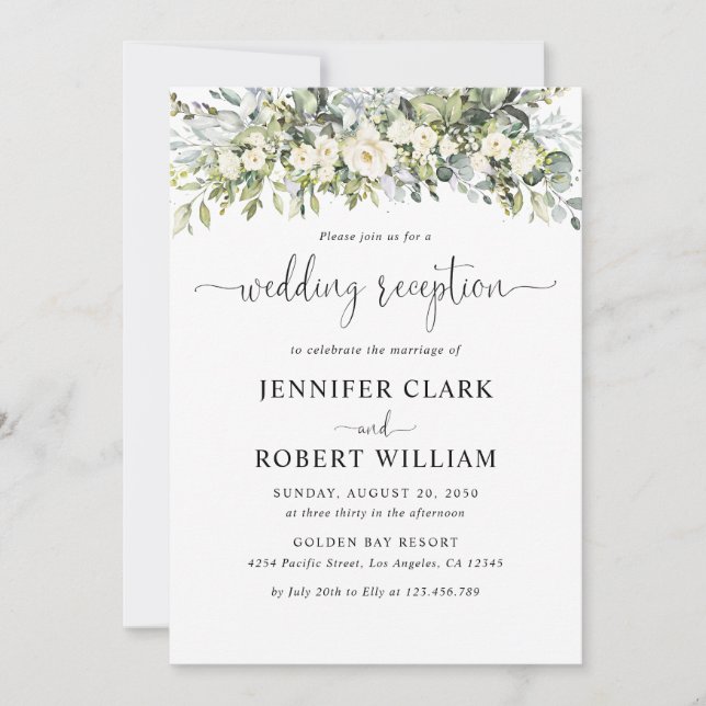 White Floral Wedding Reception Invitation (Front)