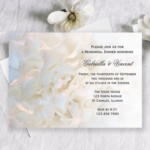 White Floral Wedding Rehearsal Dinner Invitation