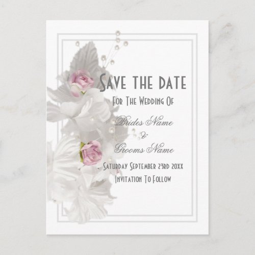 White floral wedding save the date announcement postcard