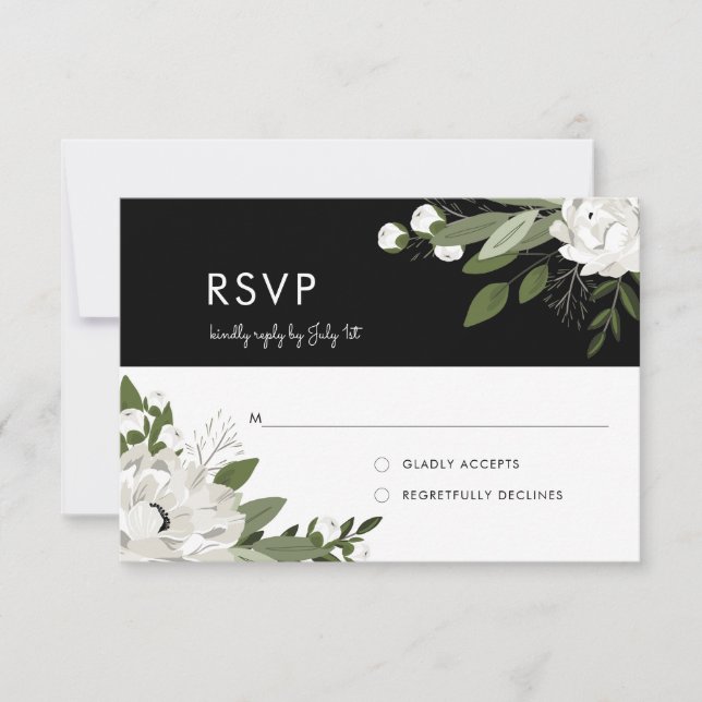 White Floral Wedding Sprigs - RSVP (Front)