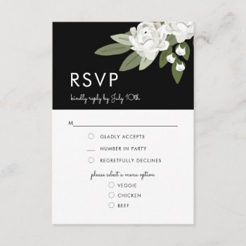White Floral Wedding Sprigs  Rsvp Menu Card by Whimzy_Designs at Zazzle
