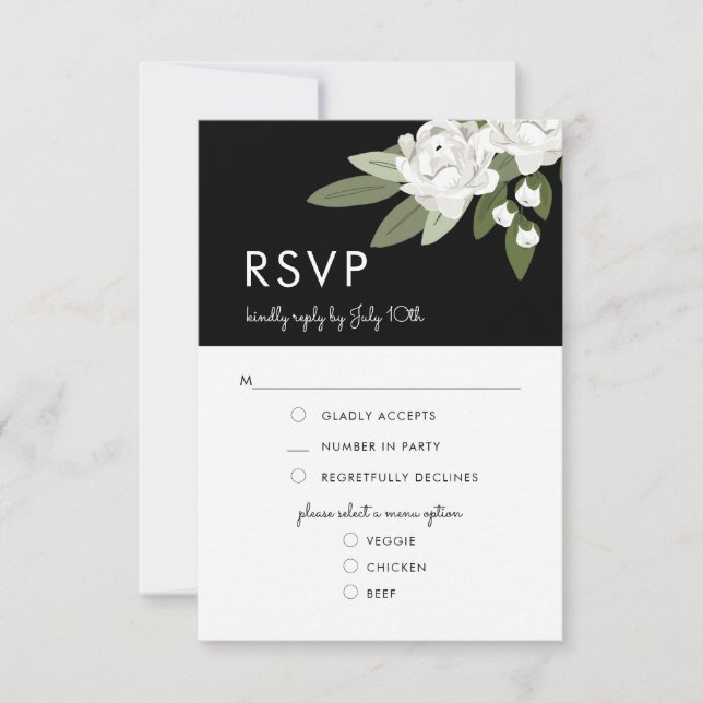 White Floral Wedding Sprigs, RSVP Menu Card (Front)