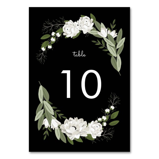 White Floral Wedding Sprigs Table Number (Front)