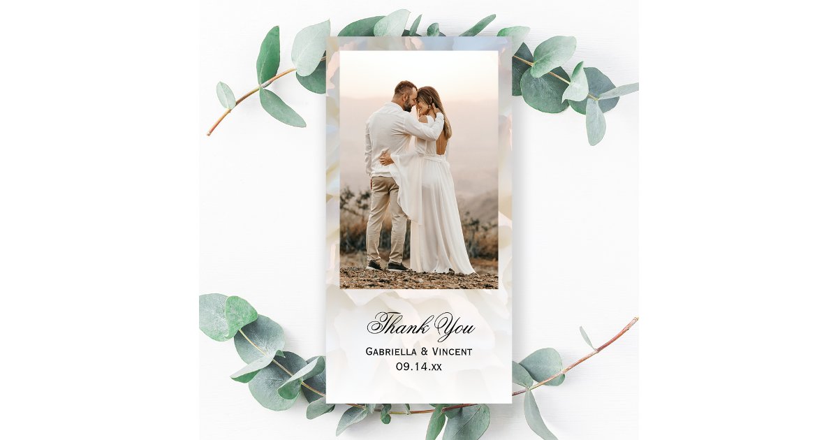 White Floral Wedding Thank You Photo Card | Zazzle