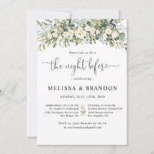 White Floral Wedding The Night Before  Invitation