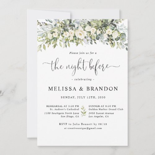 White Floral Wedding The Night Before  Invitation