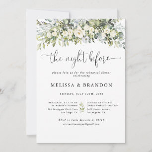 White Floral Wedding The Night Before  Invitation