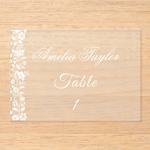 White Floral Wedding Transparent Place Card Acrylic Rsvp Card