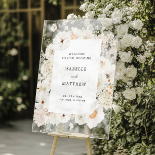 White Floral Wedding Welcome Acrylic Sign