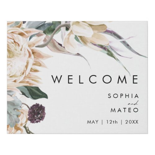 White Floral Welcome Faux Canvas Print