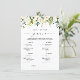 White Floral What's in Your Purse Shower Game Enclosure Card | Zazzle