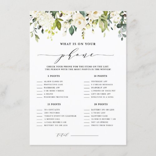 White Floral Whats on Your Phone Bridal Shower Enclosure Card