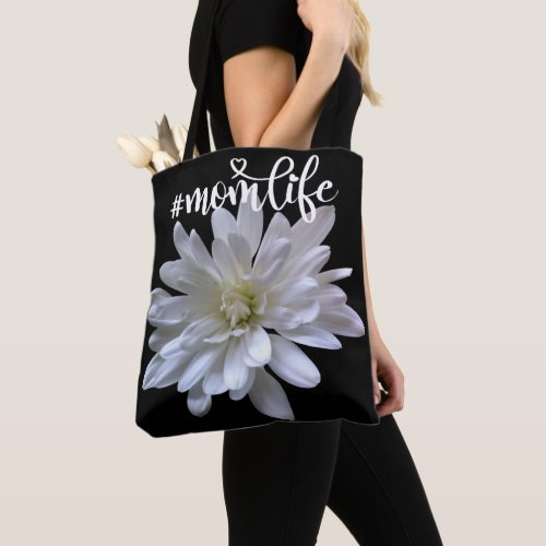 White floral white flower white daisy black tote bag