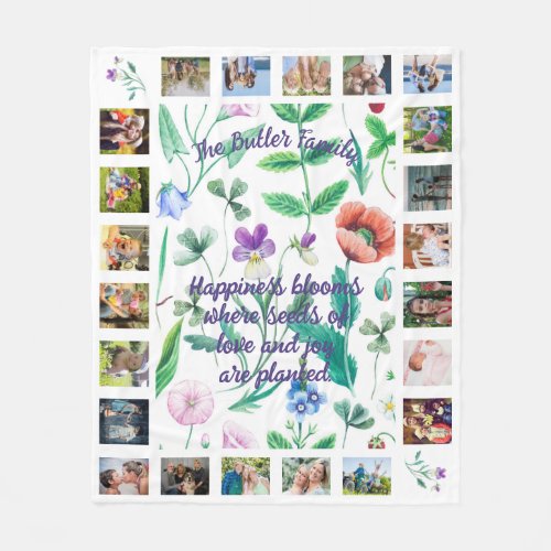 White Floral Wildflower Pansy Family Photo Collage Fleece Blanket