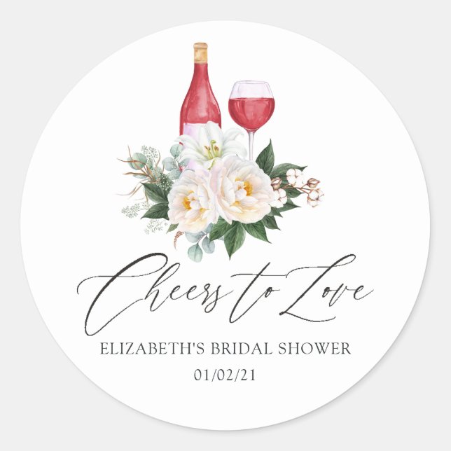 White Floral Wine Tasting Bridal Shower Classic Round Sticker (Front)