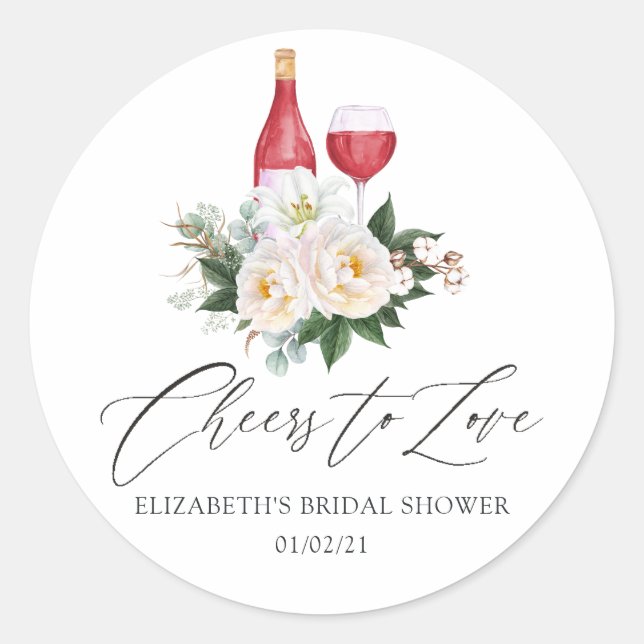 White Floral Wine Tasting Bridal Shower Classic Round Sticker (Front)