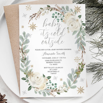 White Floral Winter Baby Shower Invitation by HappyPartyStudio at Zazzle