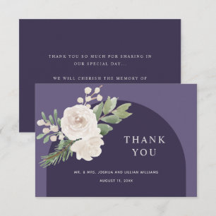 White Floral Winter Botanical Purple Wedding Thank You Card