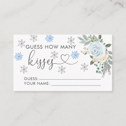 White Floral Winter Bridal Guess How Many Kisses Enclosure Card