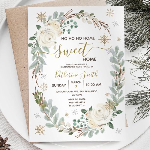 White Floral Winter Housewarming Party Invitation