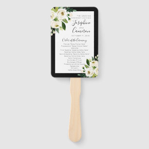 White Floral with Black Wedding Ceremony Program Hand Fan