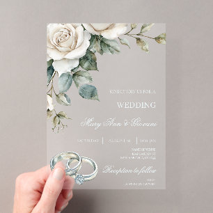 White Floral with gold ring Wedding Acrylic Invitations