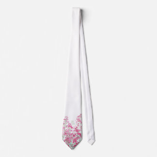 White Floral with Pink Wildflowers Patterned Neck Tie