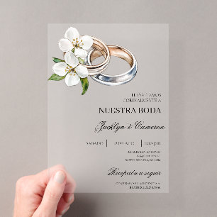 White Floral with ring Spanish Wedding Acrylic Invitations