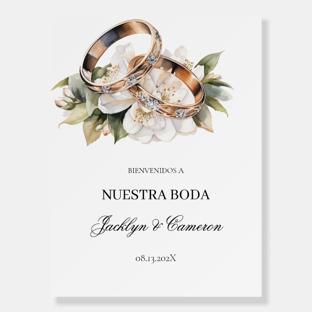 White Floral with ring Spanish Wedding Foam Board (Front)