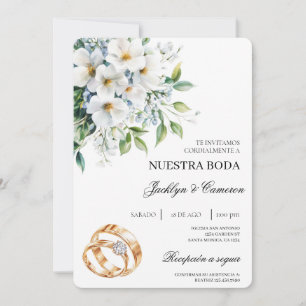 White Floral with ring Spanish Wedding Invitation