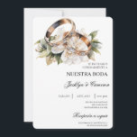 White Floral with ring Spanish Wedding Invitation<br><div class="desc">White flower with ring Spanish Wedding invite</div>