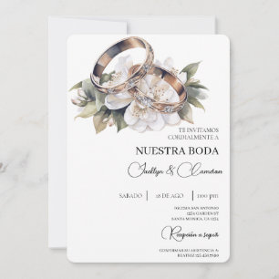 White Floral with ring Spanish Wedding Invitation