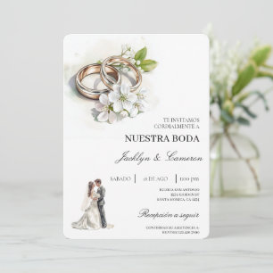 White Floral with ring Spanish Wedding Invitation