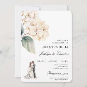 White Floral with ring Spanish Wedding Invitation