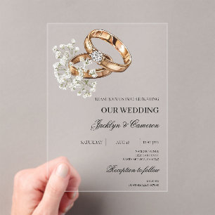 White Floral with ring Wedding Acrylic Invitations