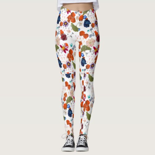 White  Floral Womens Leggings