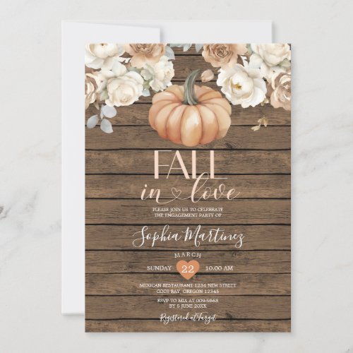 White Floral Wood Fall In Love Engagement Party Invitation