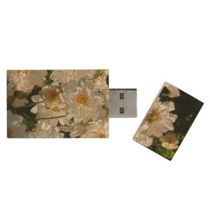 "WHITE FLORAL WOOD USB FLASH DRIVE" DRIVE