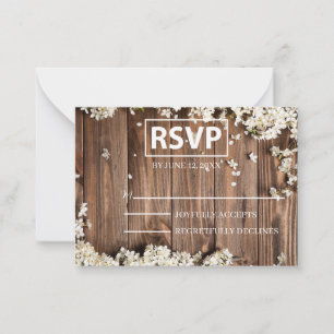 White Floral Wooden RSVP with Blush Accents Note Card