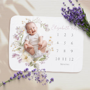 White Floral Wreath Girl Monthly Milestone Baby Blanket