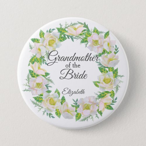 White Floral Wreath Grandmother of the Bride Button