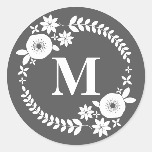 White Floral Wreath Monogram Sticker (Front)