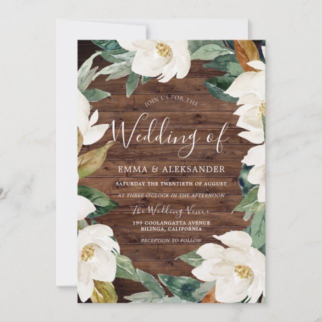White Floral Wreath Rustic Modern Wedding Invitation (Front)