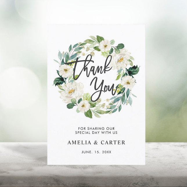 White Floral Wreath Thank You Card (Creator Uploaded)