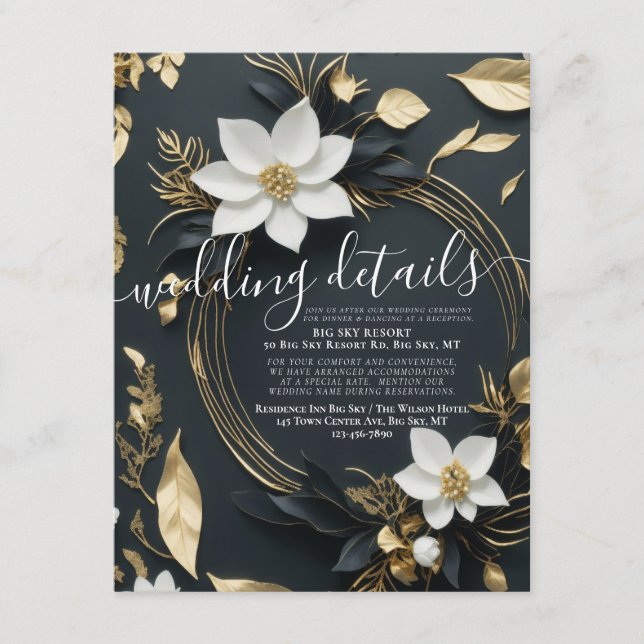 White Floral Wreath Wedding Wedding Details Photo Enclosure Card (Front)