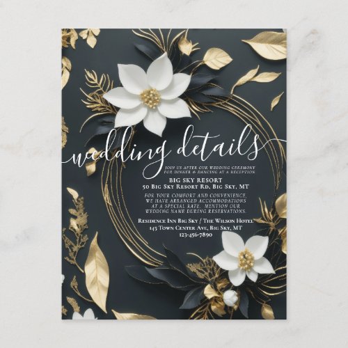 White Floral Wreath Wedding Wedding Details Photo Enclosure Card