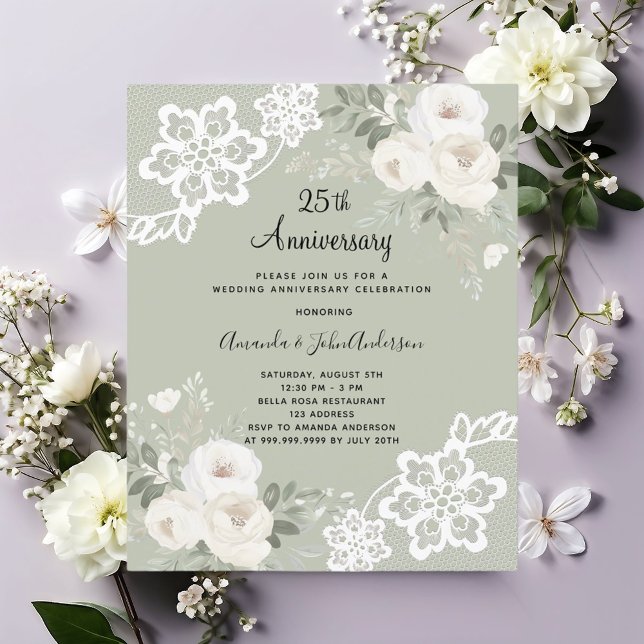 White florals 25th wedding anniversary invitation (Creator Uploaded)