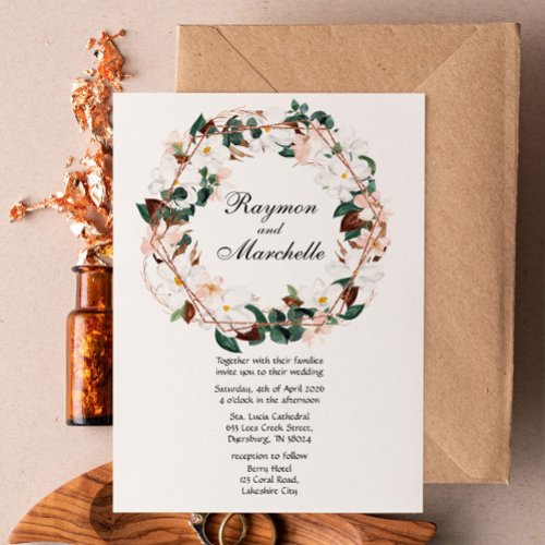 White Florals and Rustic Wedding Invitation